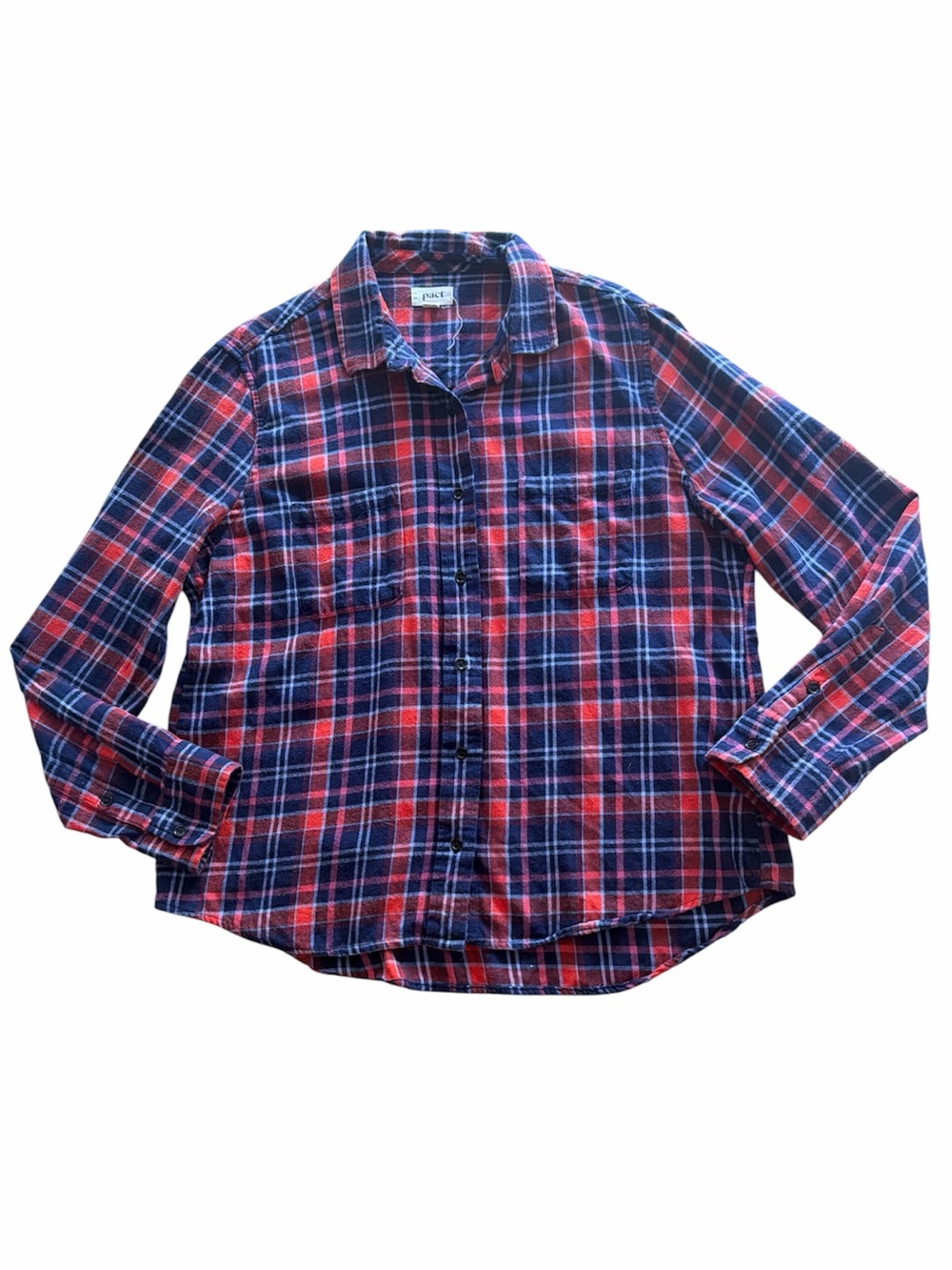 Pact Organic Cotton Flannel Red & Blue Plaid Button-Up Shirt